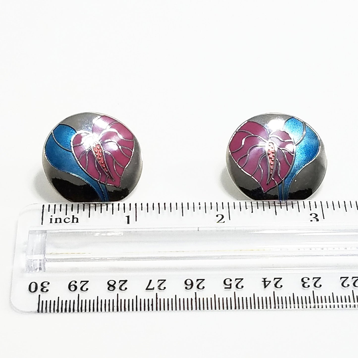 Vintage Laurel Burch "Antherium" Earrings Post Enamel Pink 1980s Vintage Jewelry