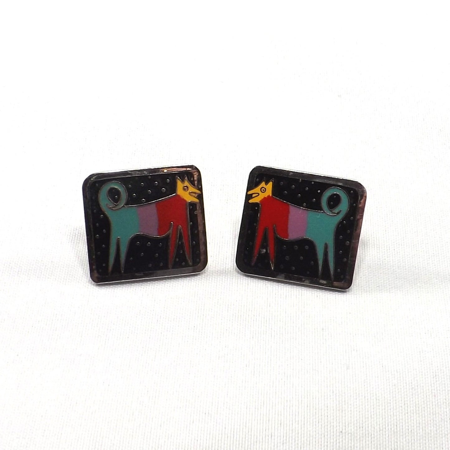 Vintage Laurel Burch "Night Dog" Post Earrings, 1980s Vintage Jewelry