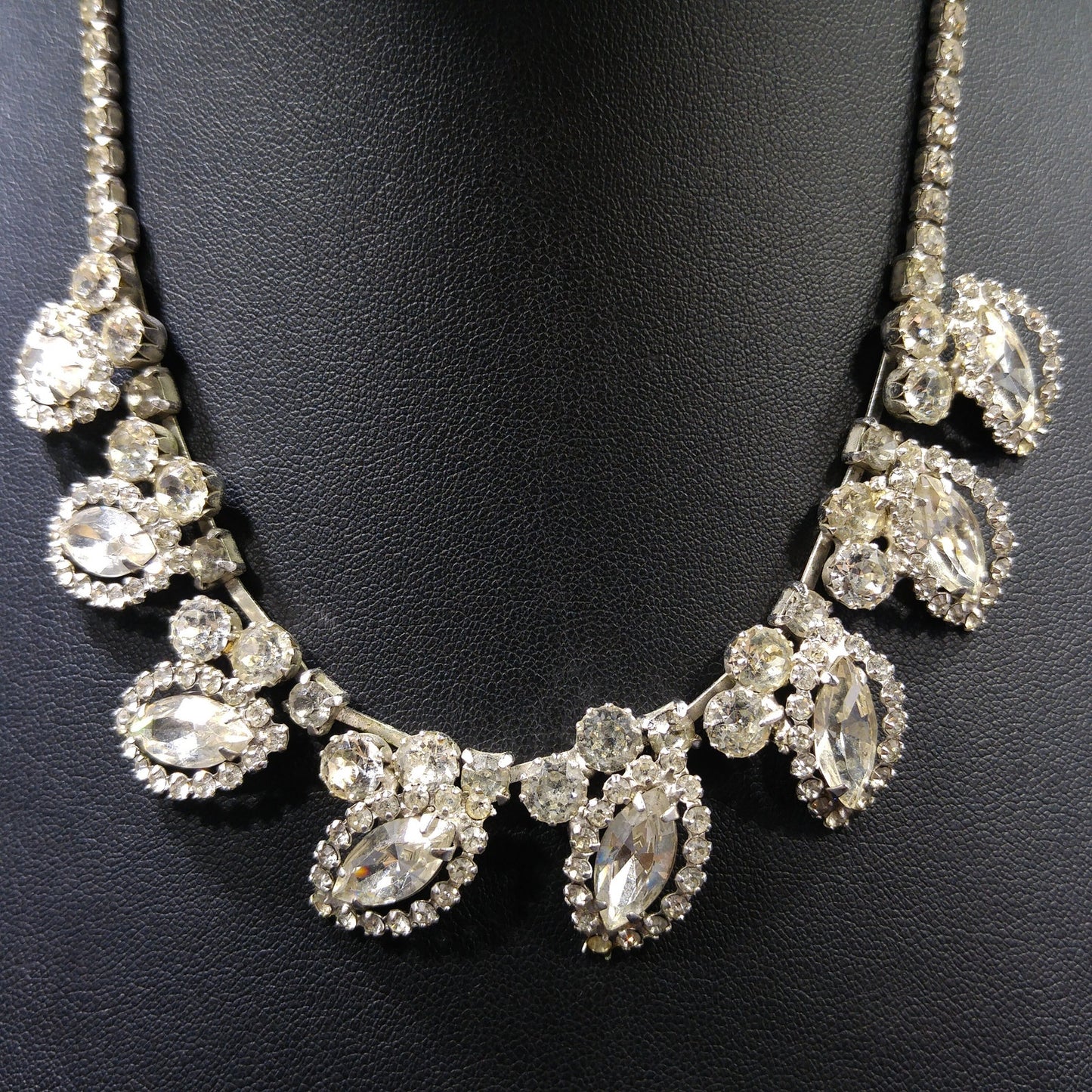 Weiss Wedding Clear Rhinestone Necklace, Rhodium Plated, 1950s Vintage Jewelry