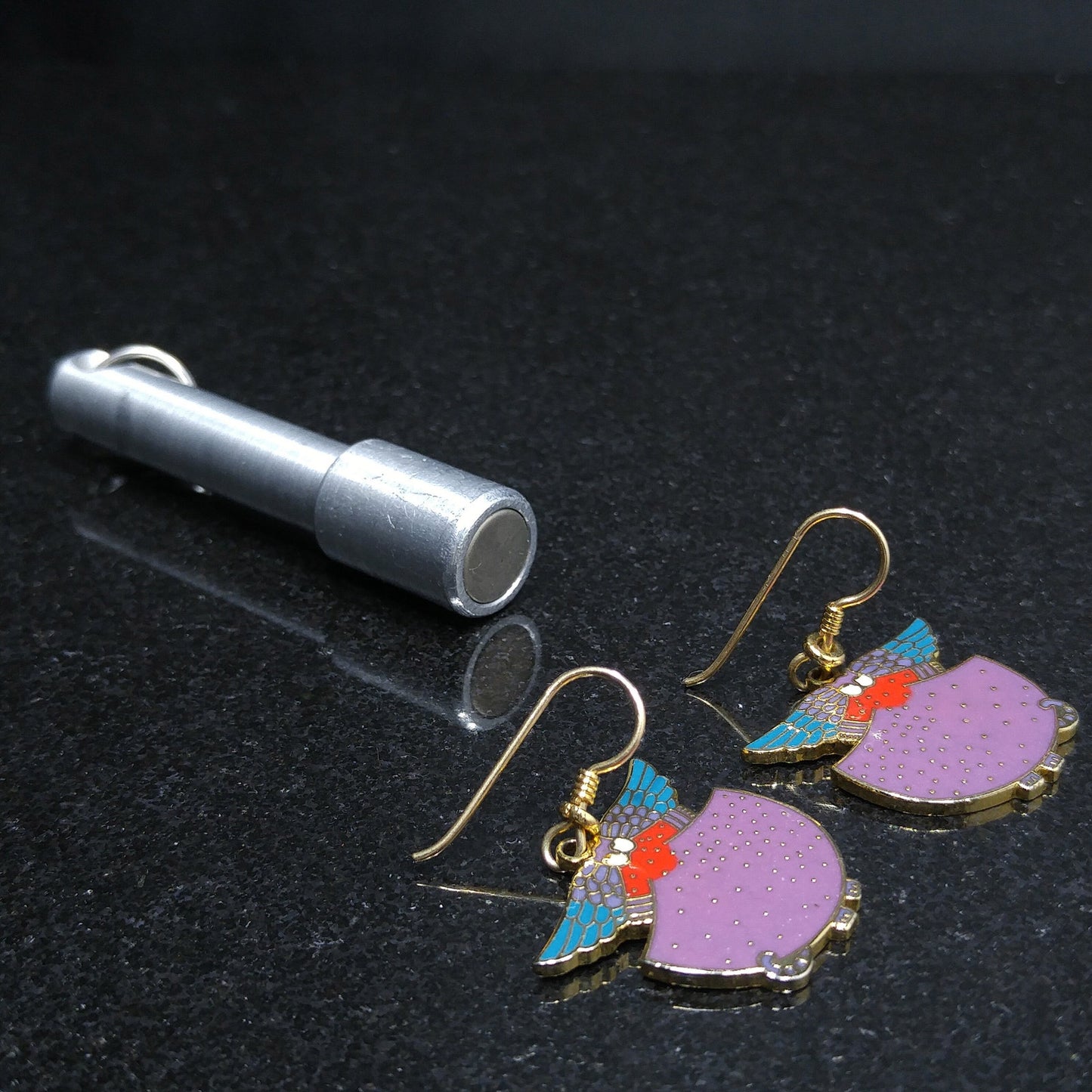 Laurel Burch "Angelicat" Earrings, Gold Plated Cloisonne & Enamel, 1980s