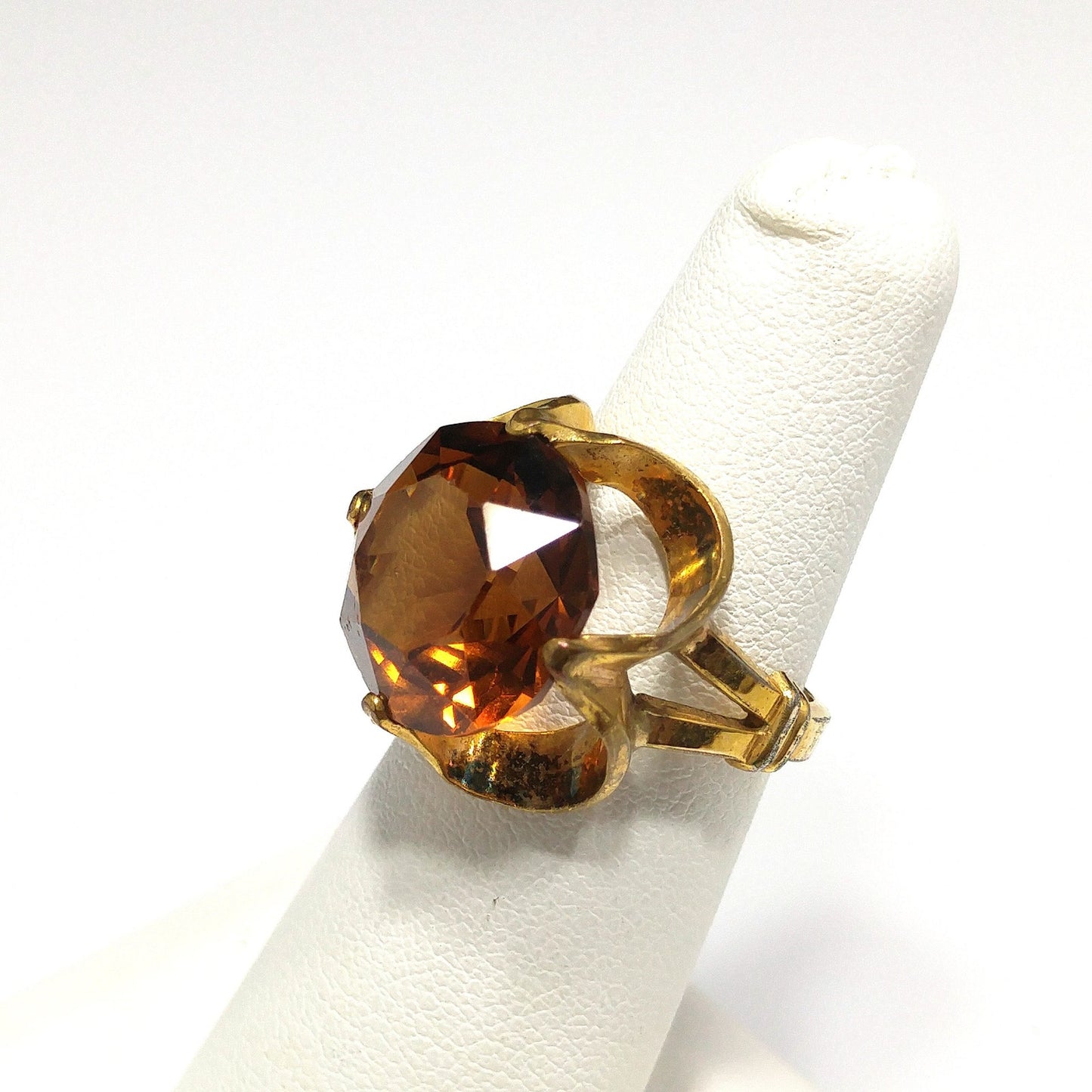 Clark & Coombs Topaz Glass Ring, 10K Gold Filled, 1940s Vintage Jewelry