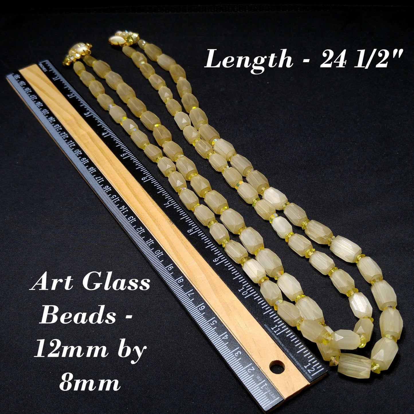 Czech Art Glass Hand Cut Satin Bead Necklace, Yellow Fire Polished Crystals