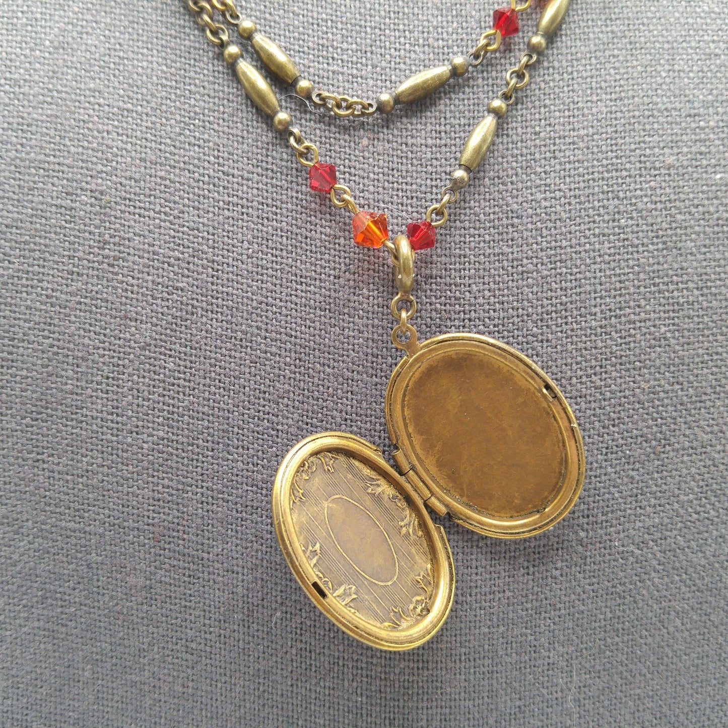 Vintage Liz Palacios SF Necklace – Red Pink Rhinestone Locket Pendant, 2 Strand