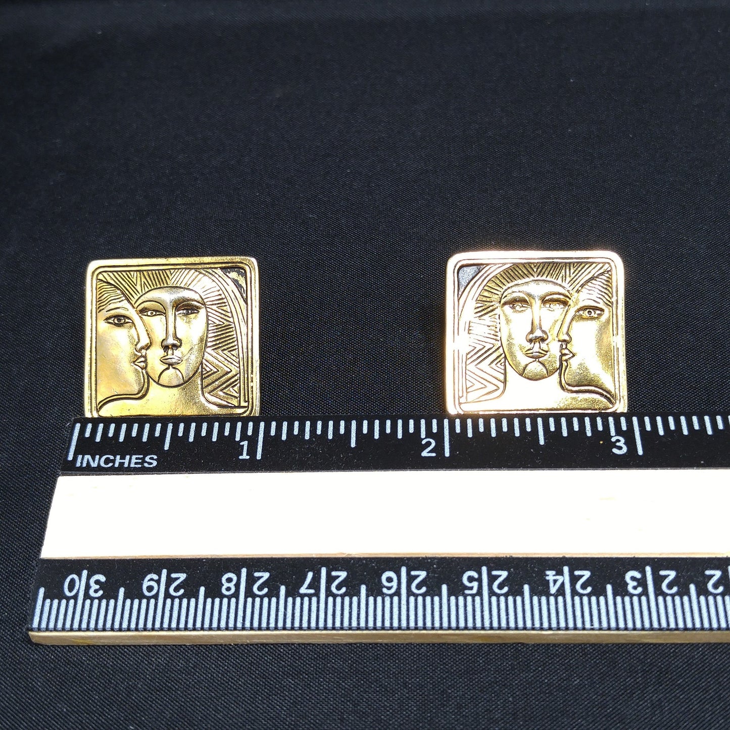 Laurel Burch Ancient Ancestors Post Earrings, Gold Plated, 1980s Vintage Jewelry