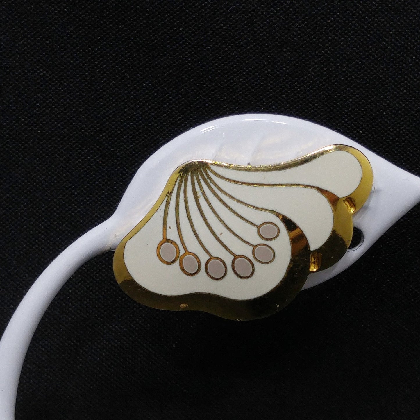 Laurel Burch "Le Fleur" Gold & White Clip Earrings, Gold Plated, 1980s Vintage
