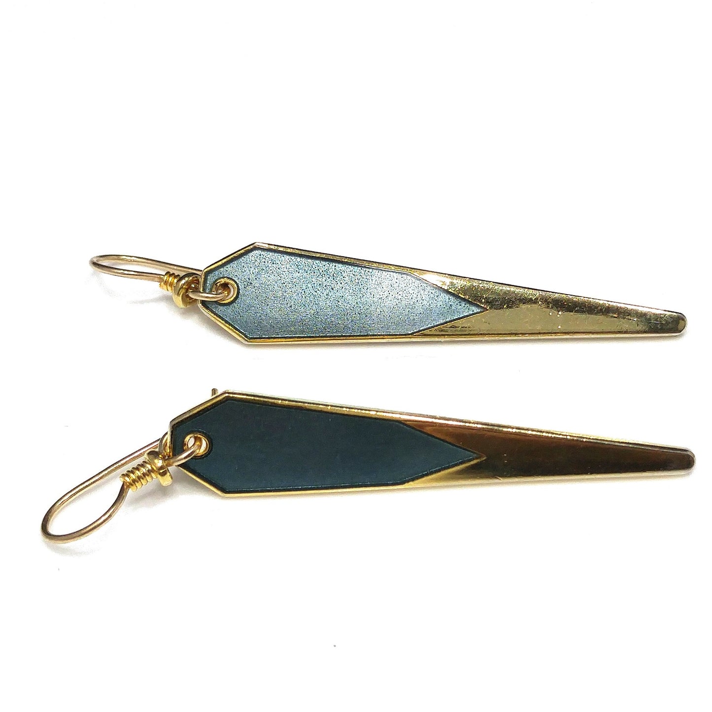 Vintage Laurel Burch Blue Metallic Long Earrings, Gold Plated