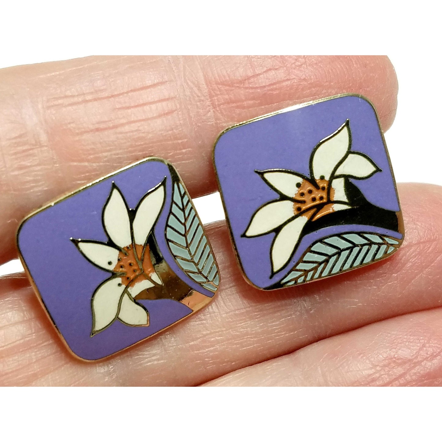 Laurel Burch "Wild Lily" Clip Earrings, Gold Plated, 1980s Vintage Earrings