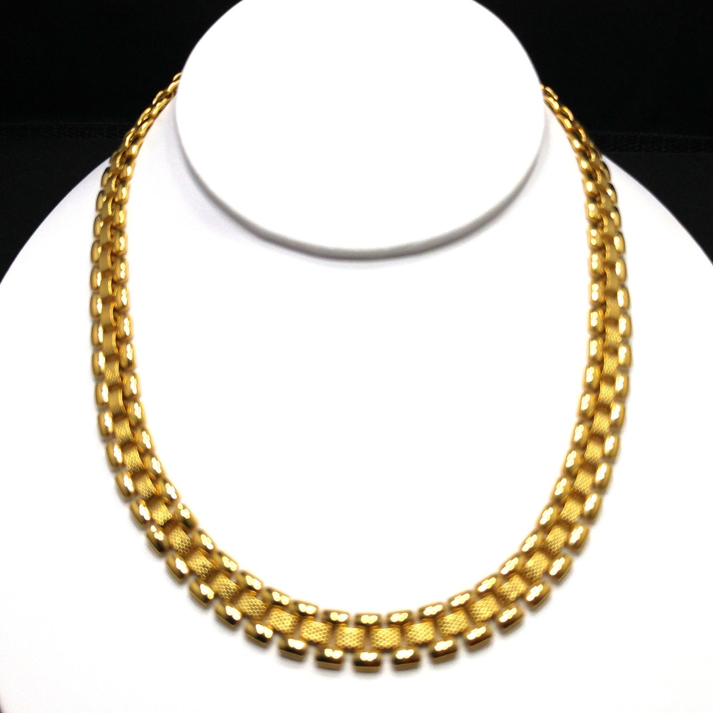 Vintage Monet Interlocking Chain Choker Necklace, Gold Plated, 1970s Vintage