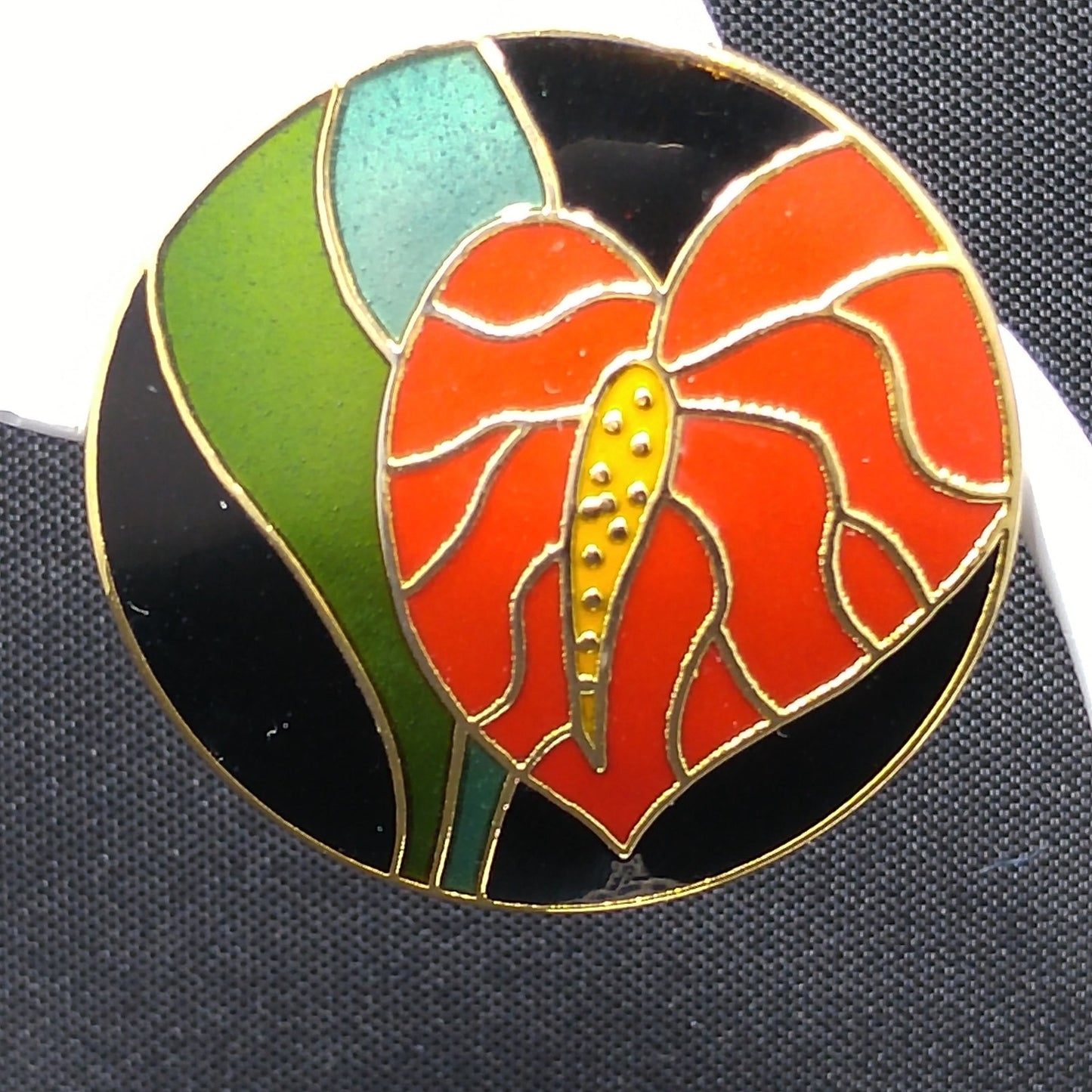 Vintage Laurel Burch Red "Antherium" Post Earrings, Gold Plated