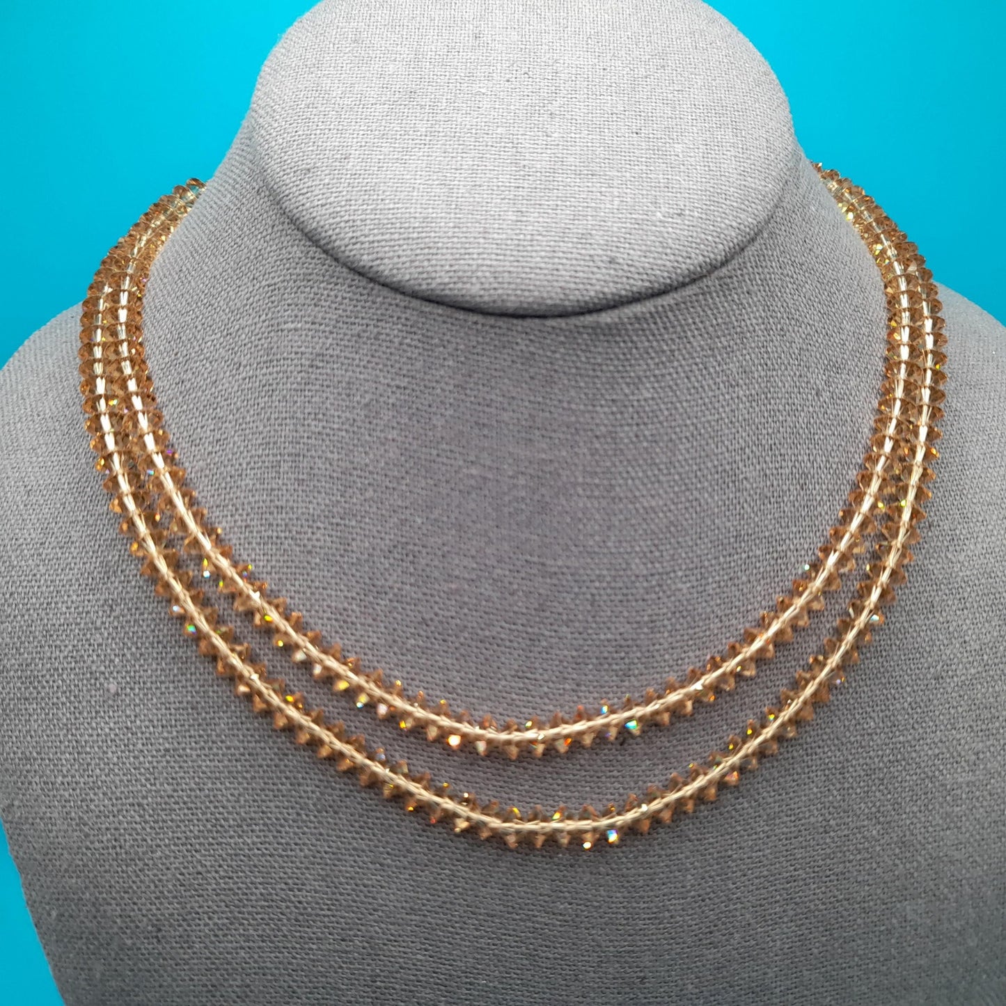 Light Topaz Crystal Necklace, Aurora Borealis, Rhinestone End Bars, 1960s Vintage Jewelry