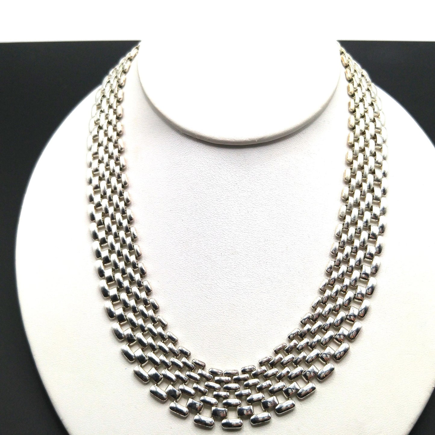 Vintage Interlocking Choker Necklace, Rhodium Plated, 1980s, Silver Tone