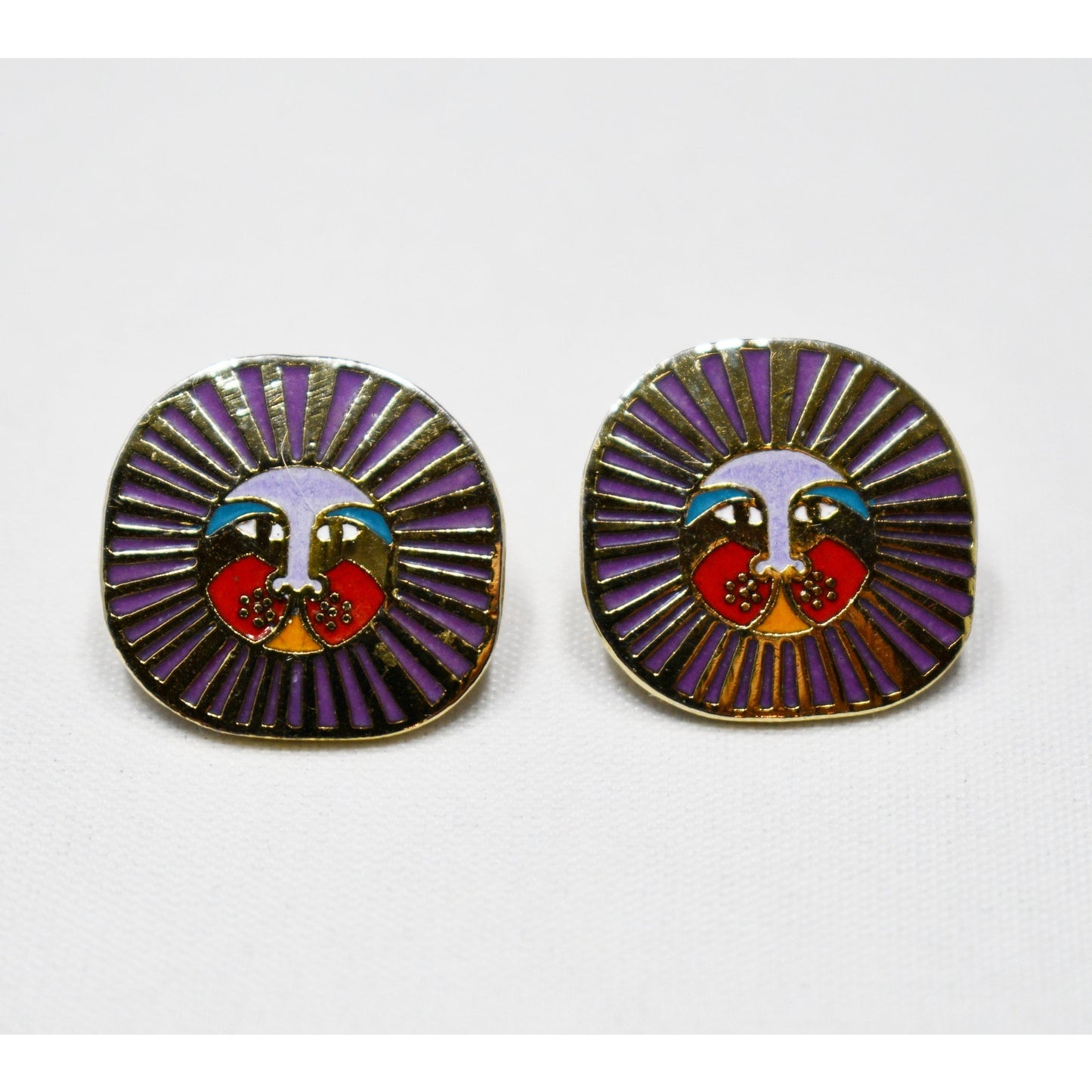 Laurel Burch "Leonardo" Post Earrings, Gold Plated Enamel Lions, 1980s Vintage Jewelry