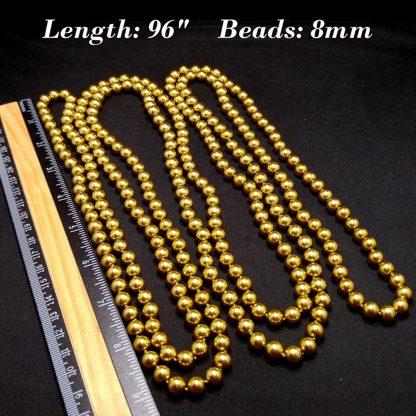 Gold Glass Pearls, Hand Knotted, 96 Inches, 1970s Vintage Jewelry