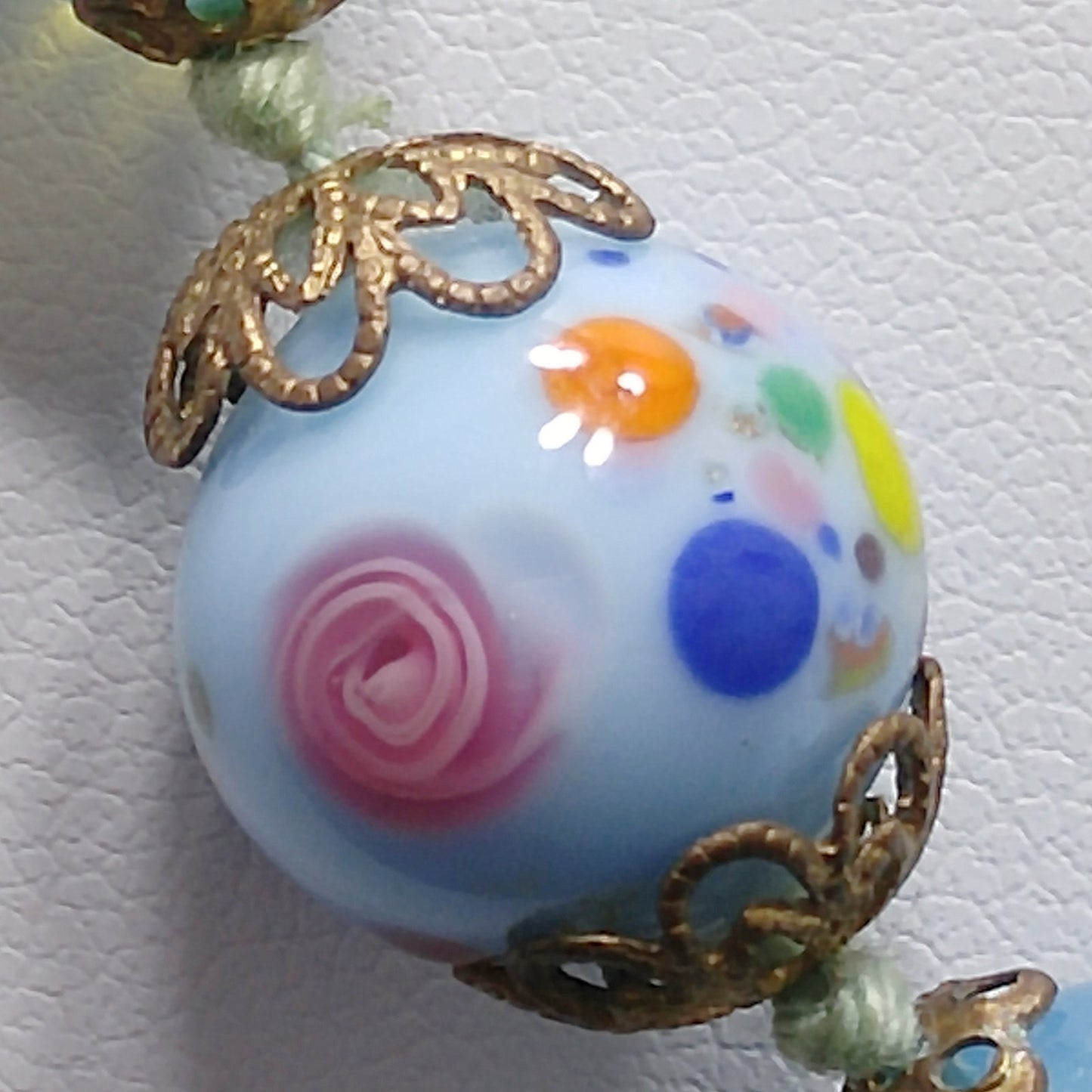 Murano Bead Hand Knotted Necklace, Three Wedding Cake Beads, 1950s Vintage Jewelry
