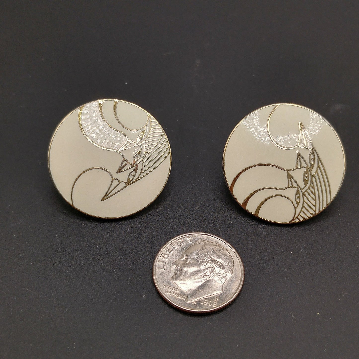 Vintage Laurel Burch "Celestial Birds" Clip Earrings, Gold Plated