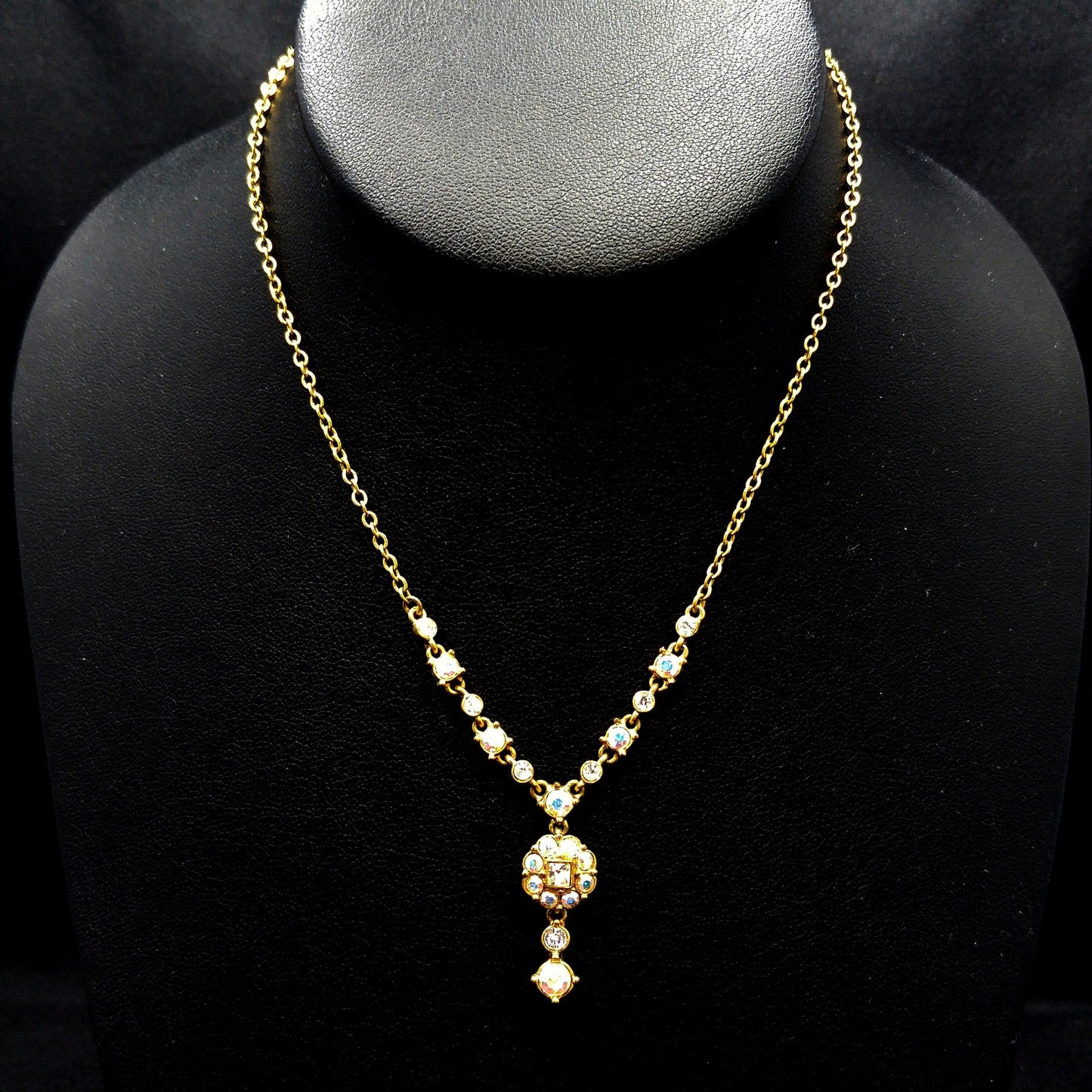 Vintage Givenchy Necklace – Aurora Borealis Rhinestones, Pendant Drop, 1990s