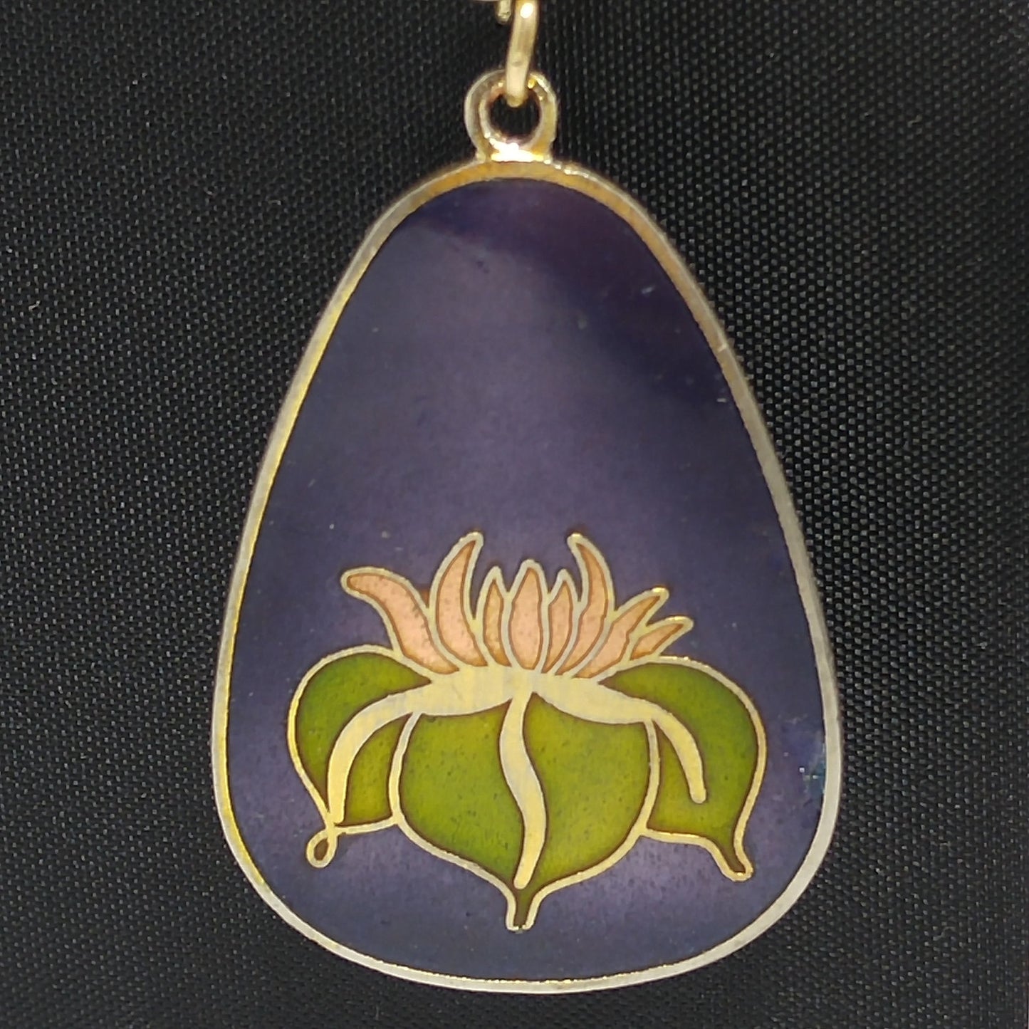Vintage Laurel Burch Water Lily Earrings, Dark Blue Pink Green Enamel