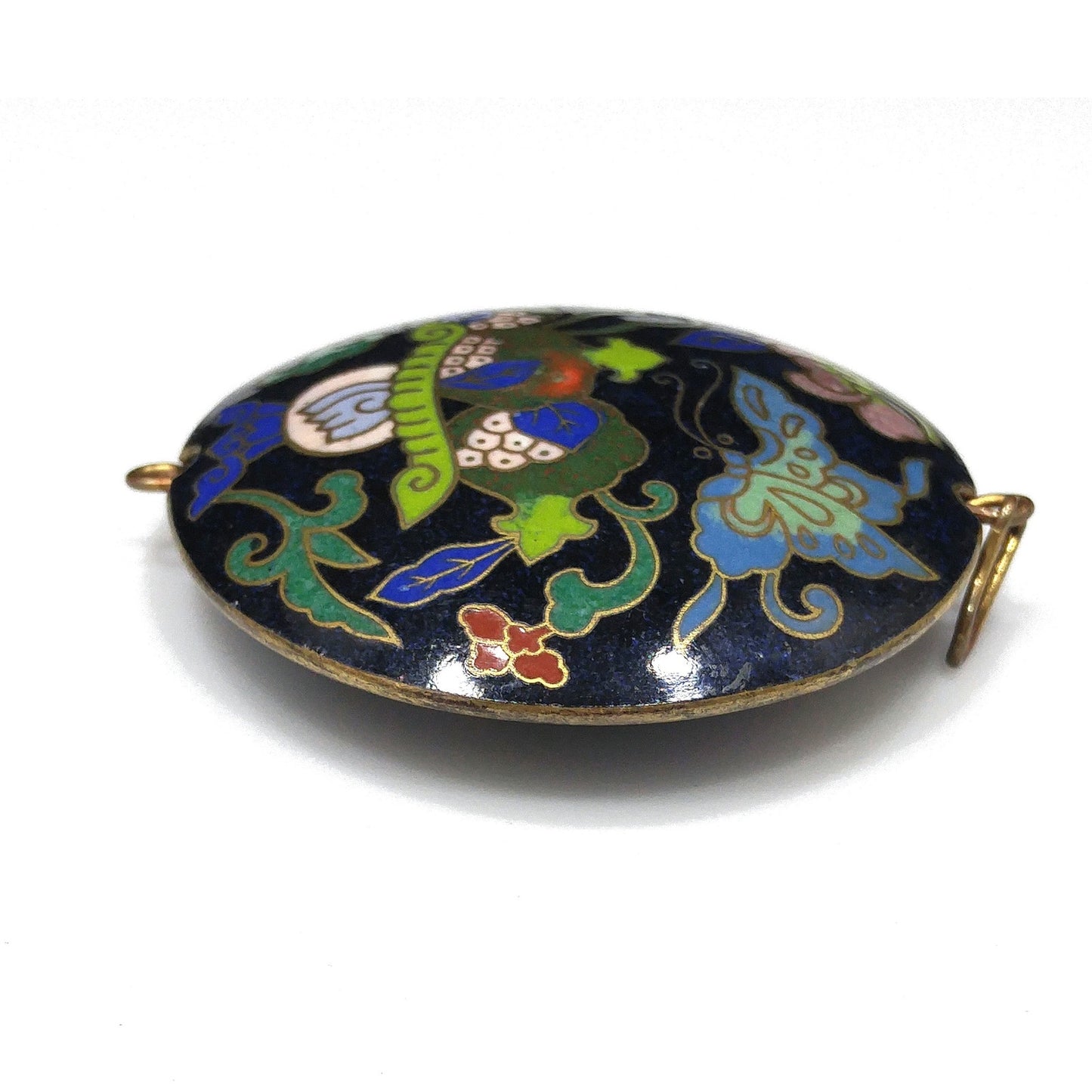 Vintage Cloisonné Double Sided Large Pendant, Blue Enamel Butterfly, 1960s Vintage Jewelry