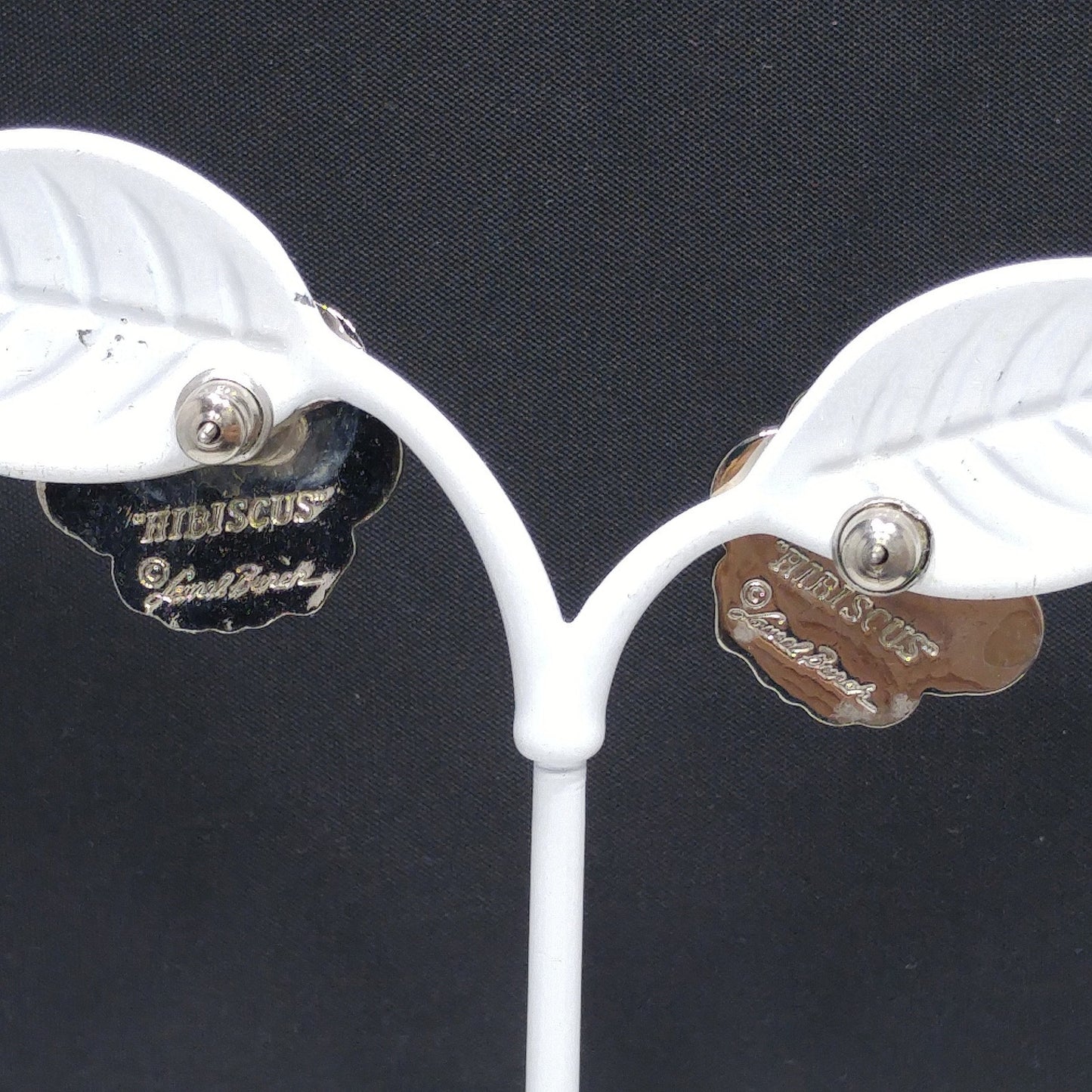 Vintage Laurel Burch "Hibiscus" Blue Post Earrings, Rhodium Plated Silver Tone