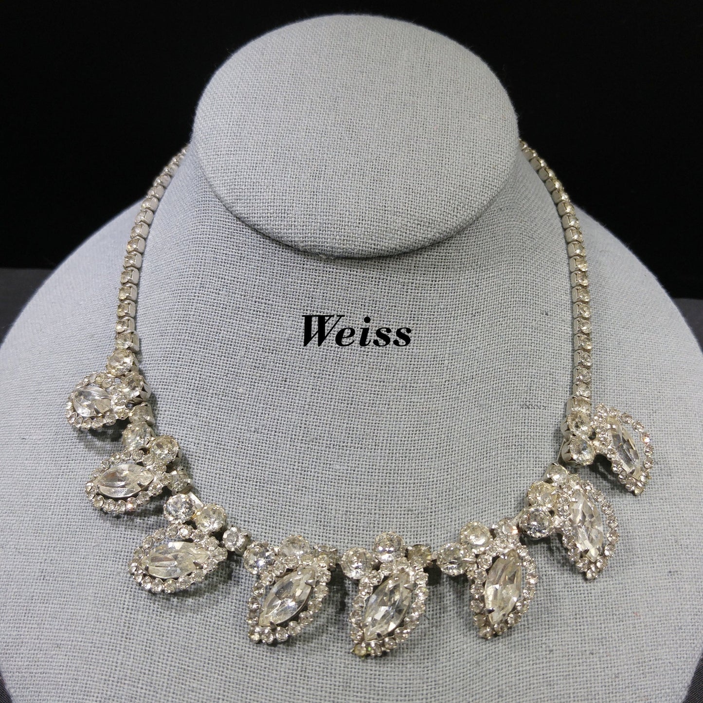 Weiss Wedding Clear Rhinestone Necklace, Rhodium Plated, 1950s Vintage Jewelry