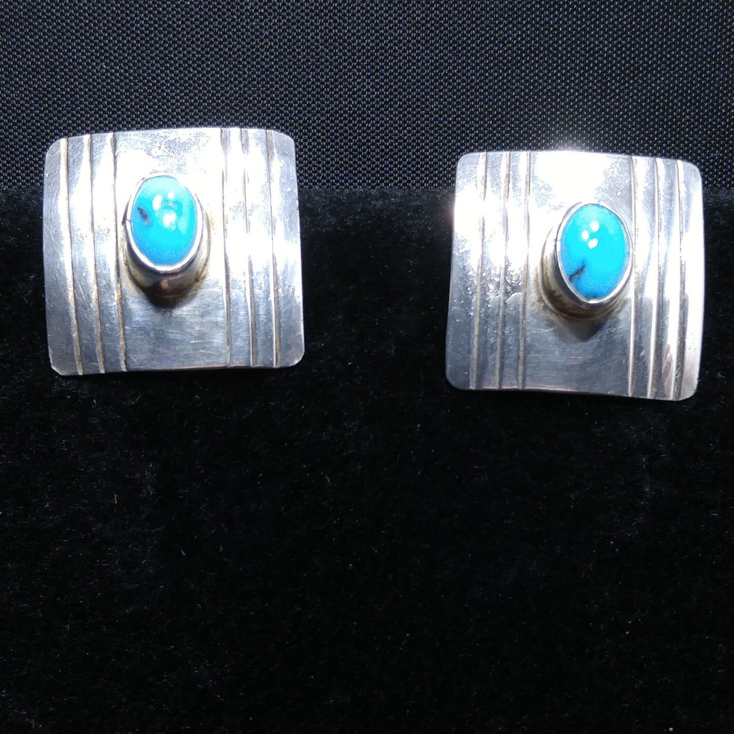 Navajo Frank Ramone Sterling Turquoise Earrings, Small Clip On Earrings, 1970s Vintage Jewelry