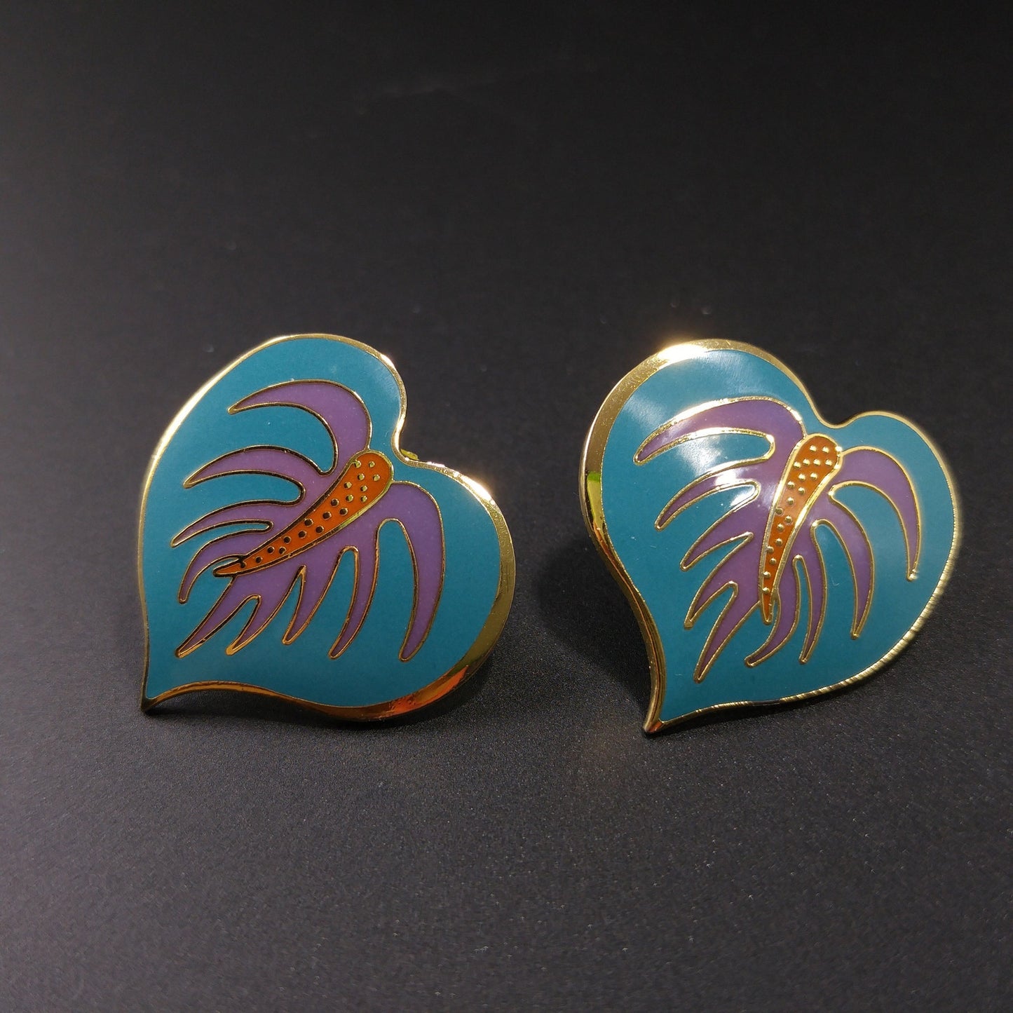 Vintage Laurel Burch Teal Anthurium Post Earrings, 1980s Vintage Jewelry