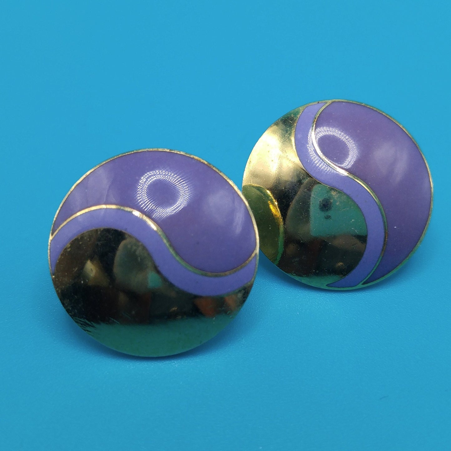 Laurel Burch Purple Post Earrings, Lavender Purple Enamel, Gold Plated, 1980s