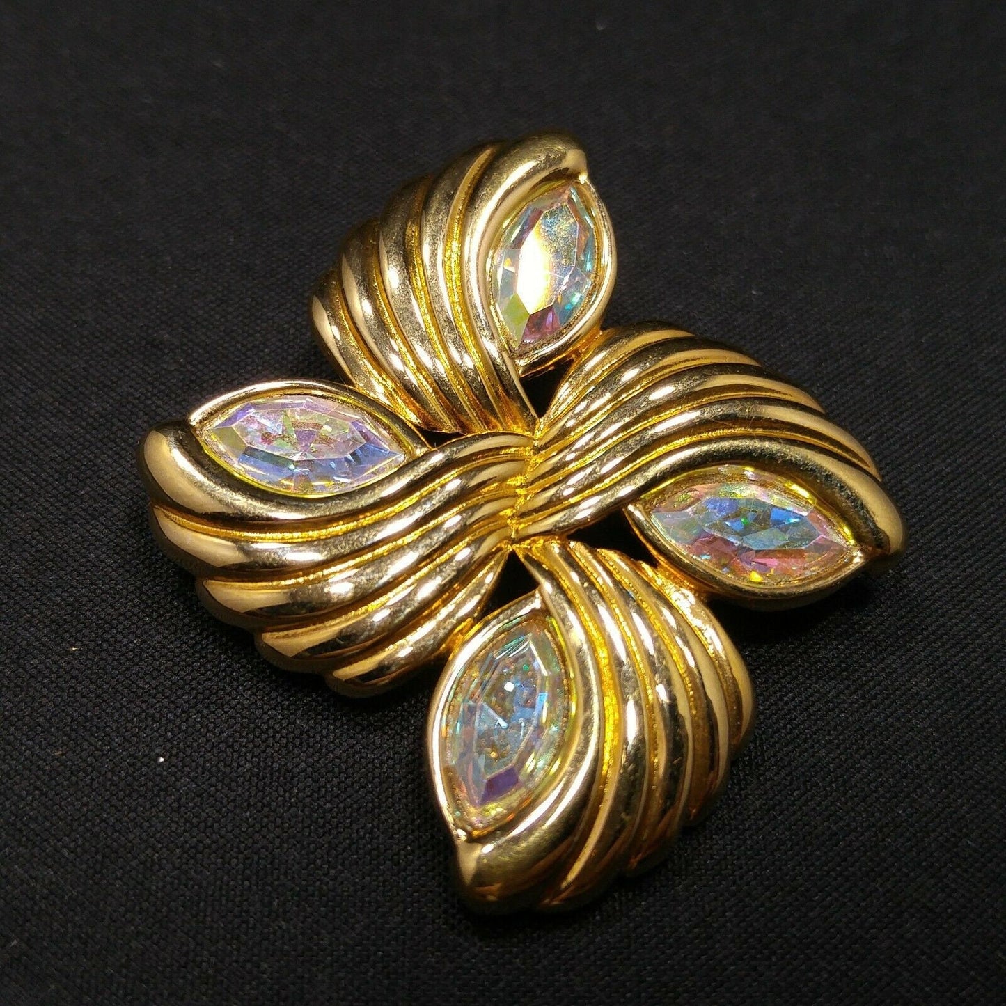 Swarovski AB Rhinestone Swirl Brooch, Swan Logo, Gold Plated, 1980s–1990s Vintage