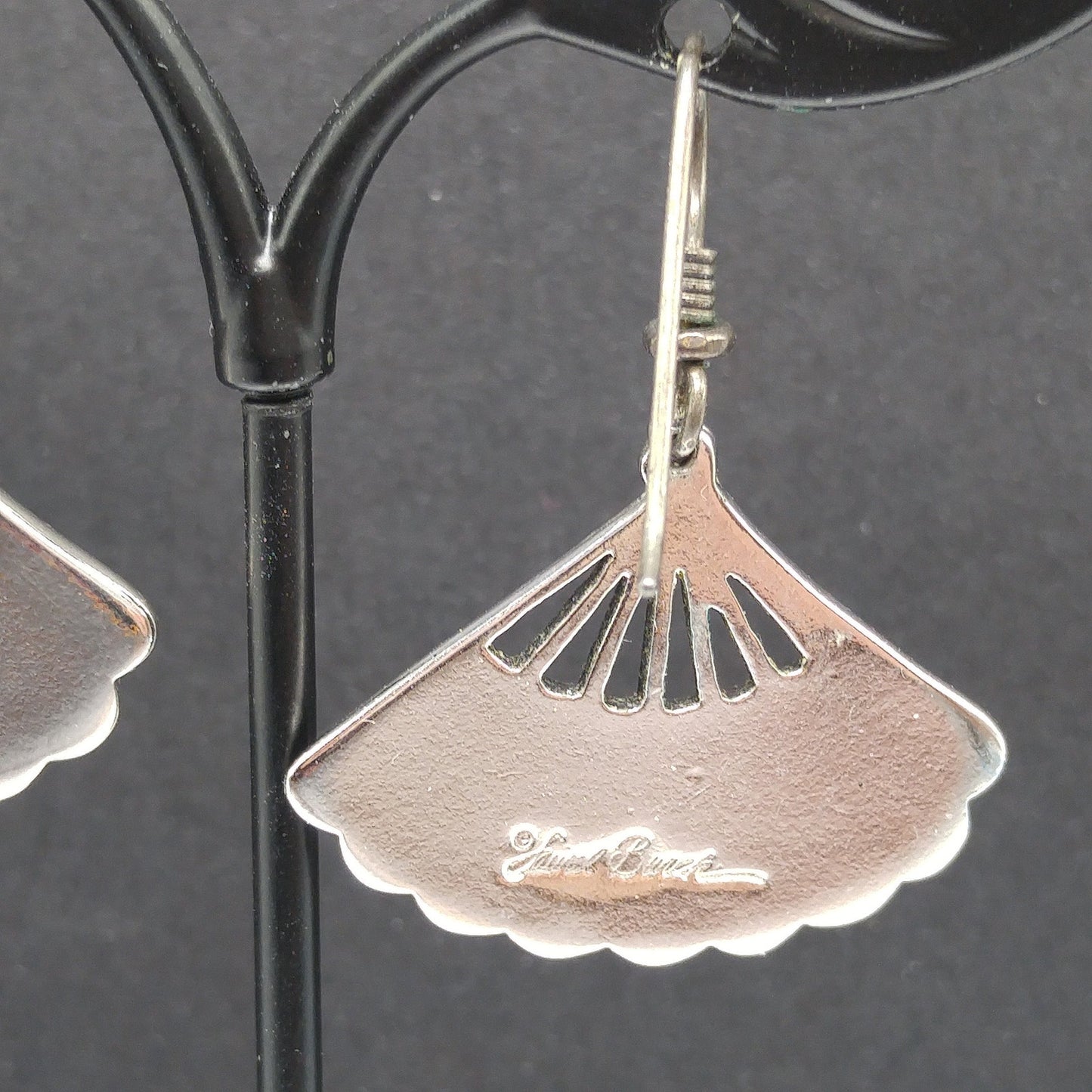 Laurel Burch Fan Earrings, Rhodium Plated, Silver Plated Ear Wire, 1980s Vintage Jewelry