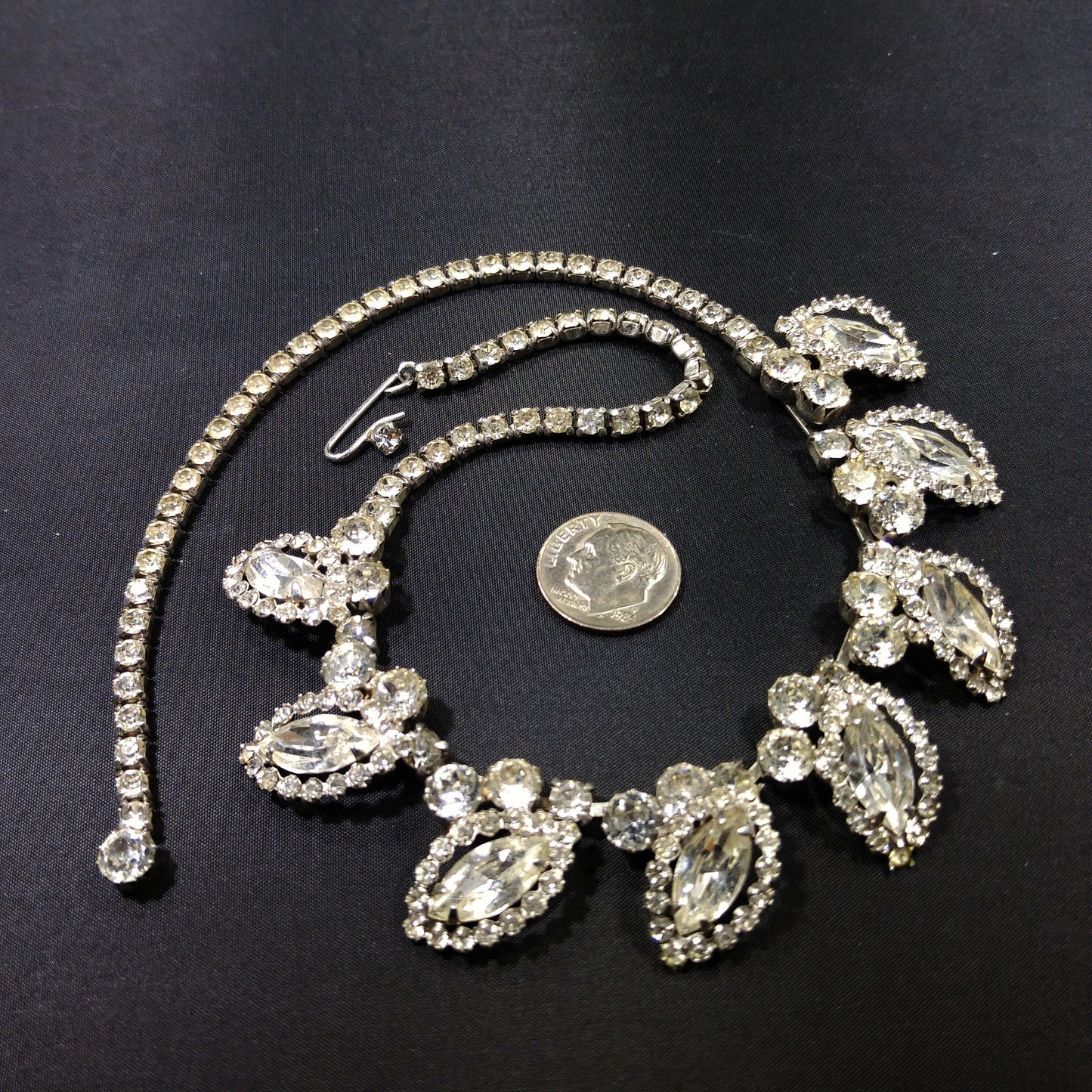 Weiss Wedding Clear Rhinestone Necklace, Rhodium Plated, 1950s Vintage Jewelry