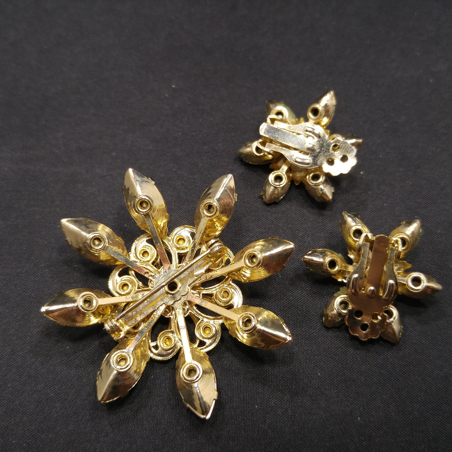 Mid-Century Pink Flower Brooch & Earrings, Frosty Light Pink Cabs, Hot Pink Rhinestones, 1950s Vintage Jewelry