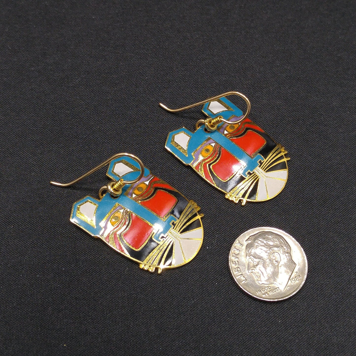 Laurel Burch "Miikio" Earrings, Gold Plated Enamel Large Cat Faces, 1980s Vintage Jewelry