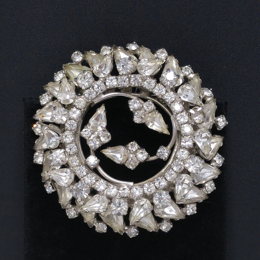 Vintage Clear Rhinestone 2 Tiered Brooch, Wedding Jewelry, Rhodium Plated, 1960s Vintage Jewelry