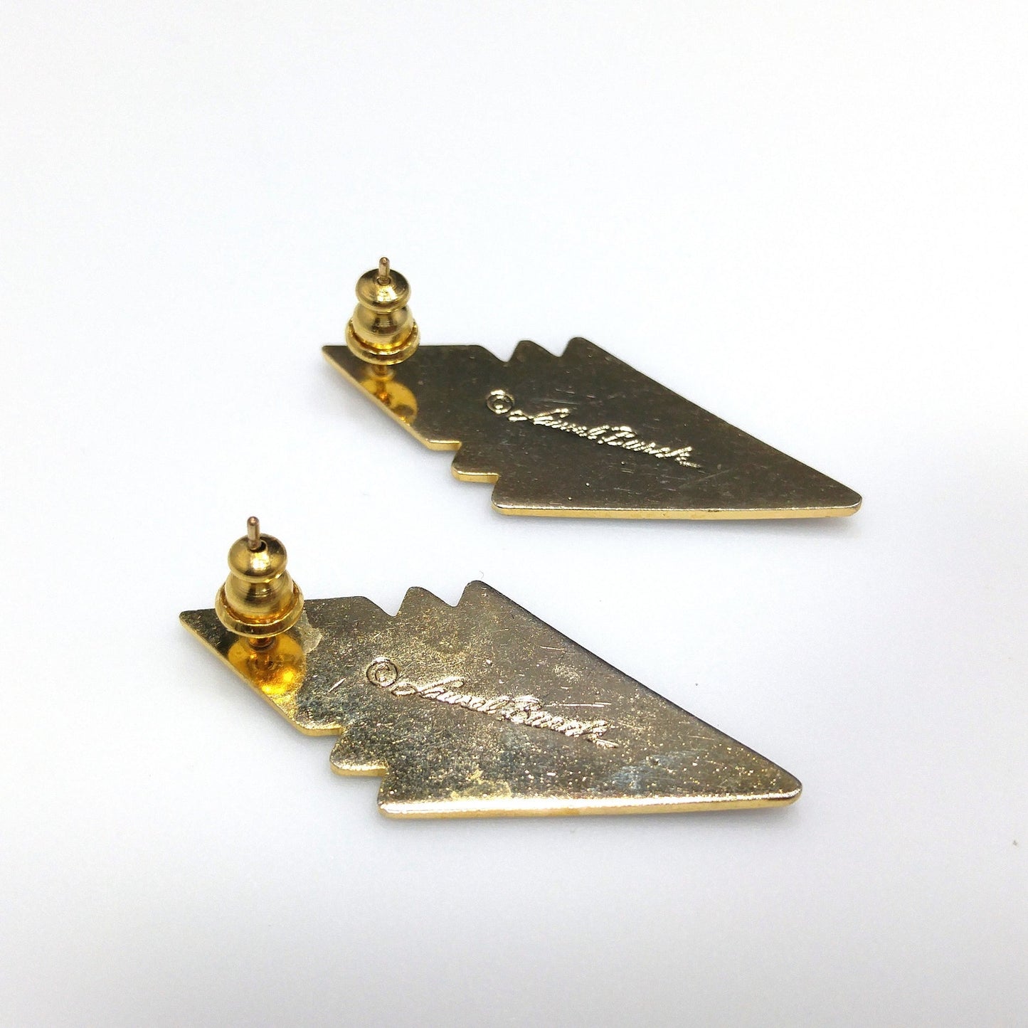 Vintage Laurel Burch Post Earrings, Gold Plated, Plum Black Enamel