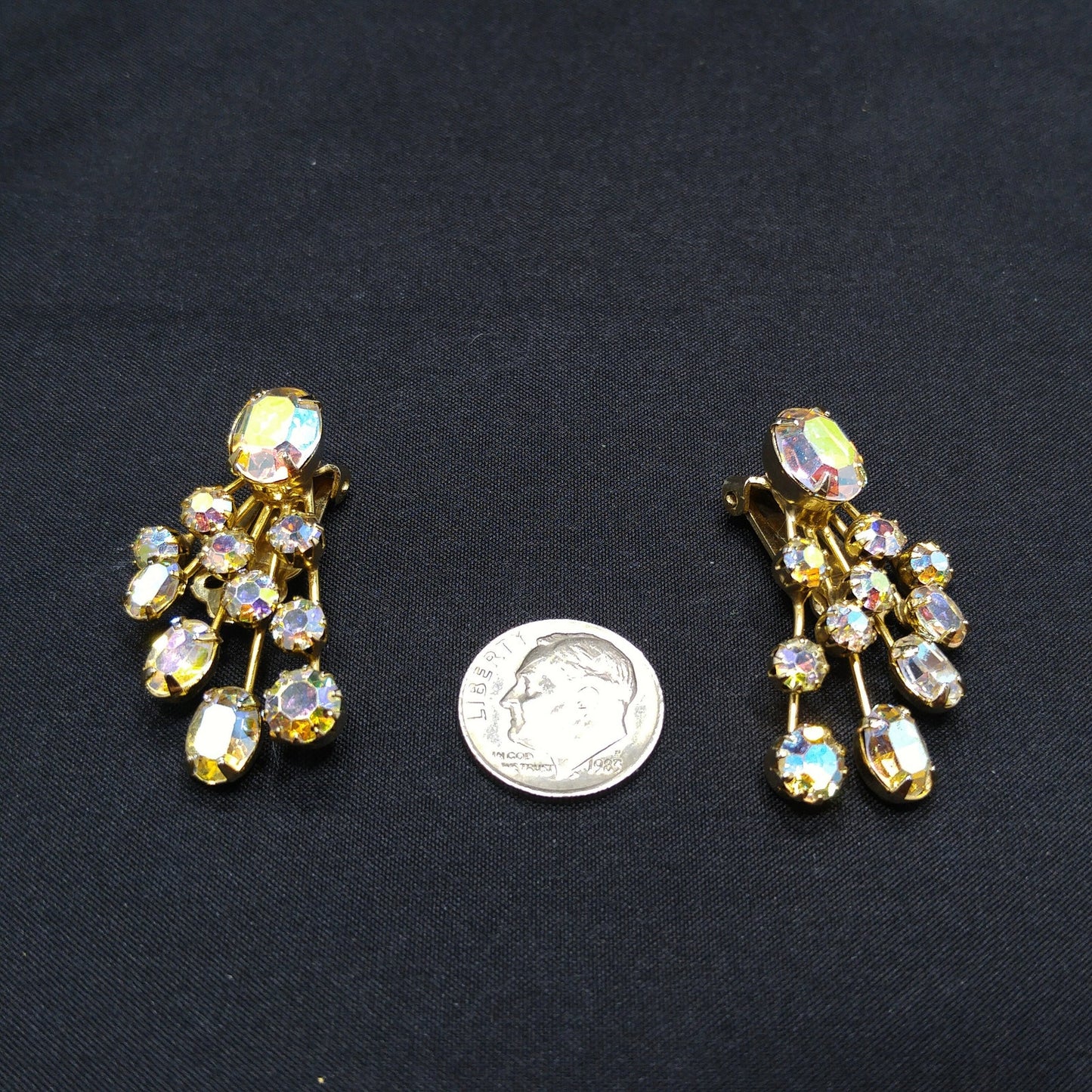 Weiss Aurora Borealis Ear Climber Earrings, Gold Plated, 1950s Vintage Jewelry