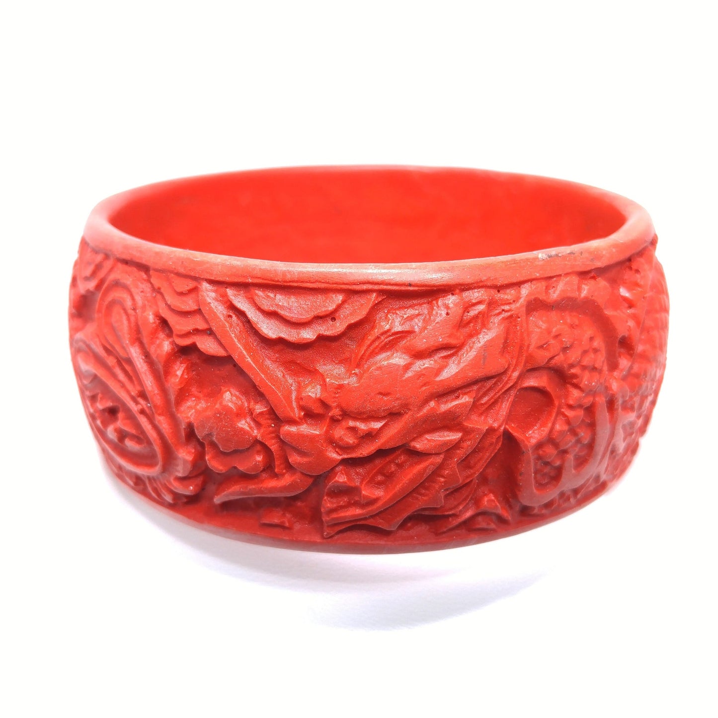 Chinese Carved Dragon Wide Bangle Bracelet, 1960 Vintage Jewelry