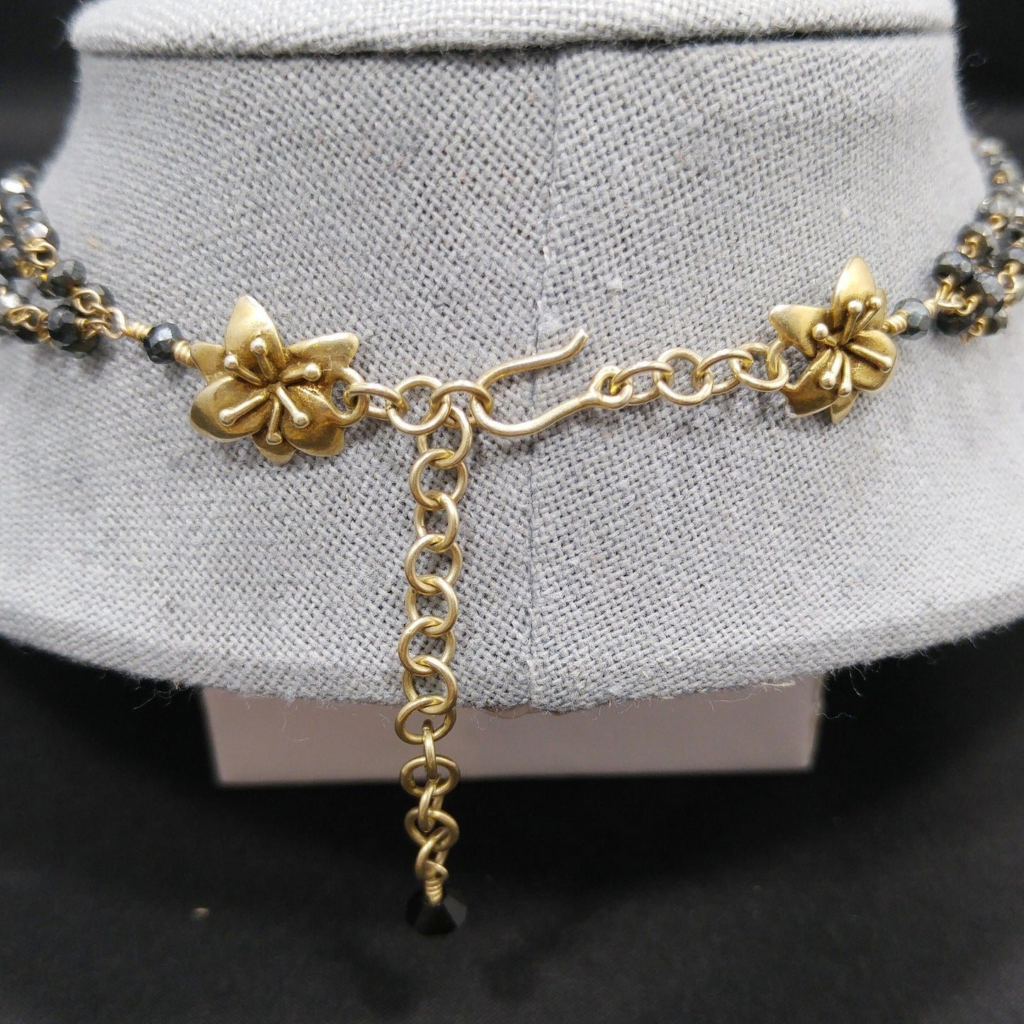 Hand Cut Crystal Wire Wrapped Necklace, Four Strands, Gold Silver Flowers, 1940s Vintage Jewelry