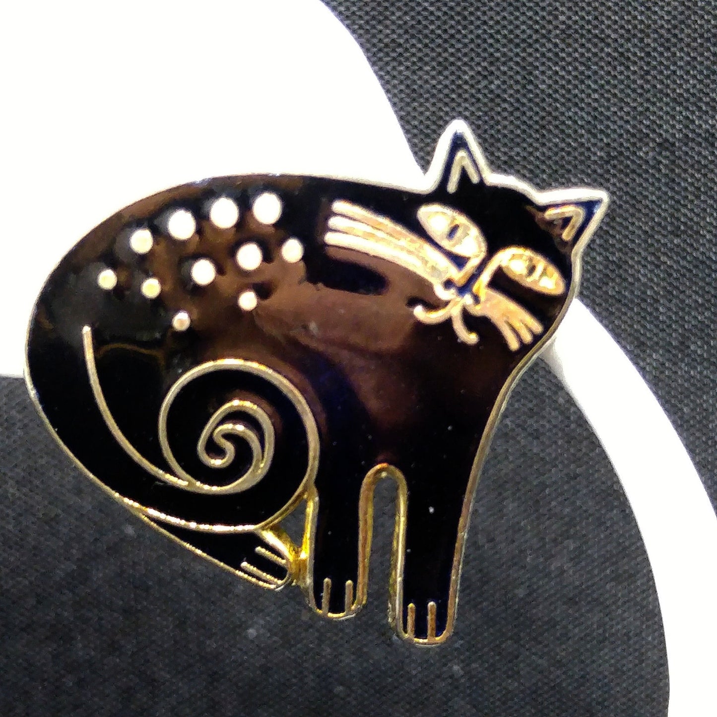 Vintage Laurel Burch "Keshire Cat" Black Post Earrings, Gold Plated
