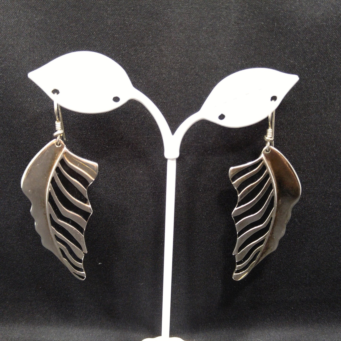 Laurel Burch Long Palm Leaf Earrings, Rhodium Plated, 1980s Vintage Jewelry