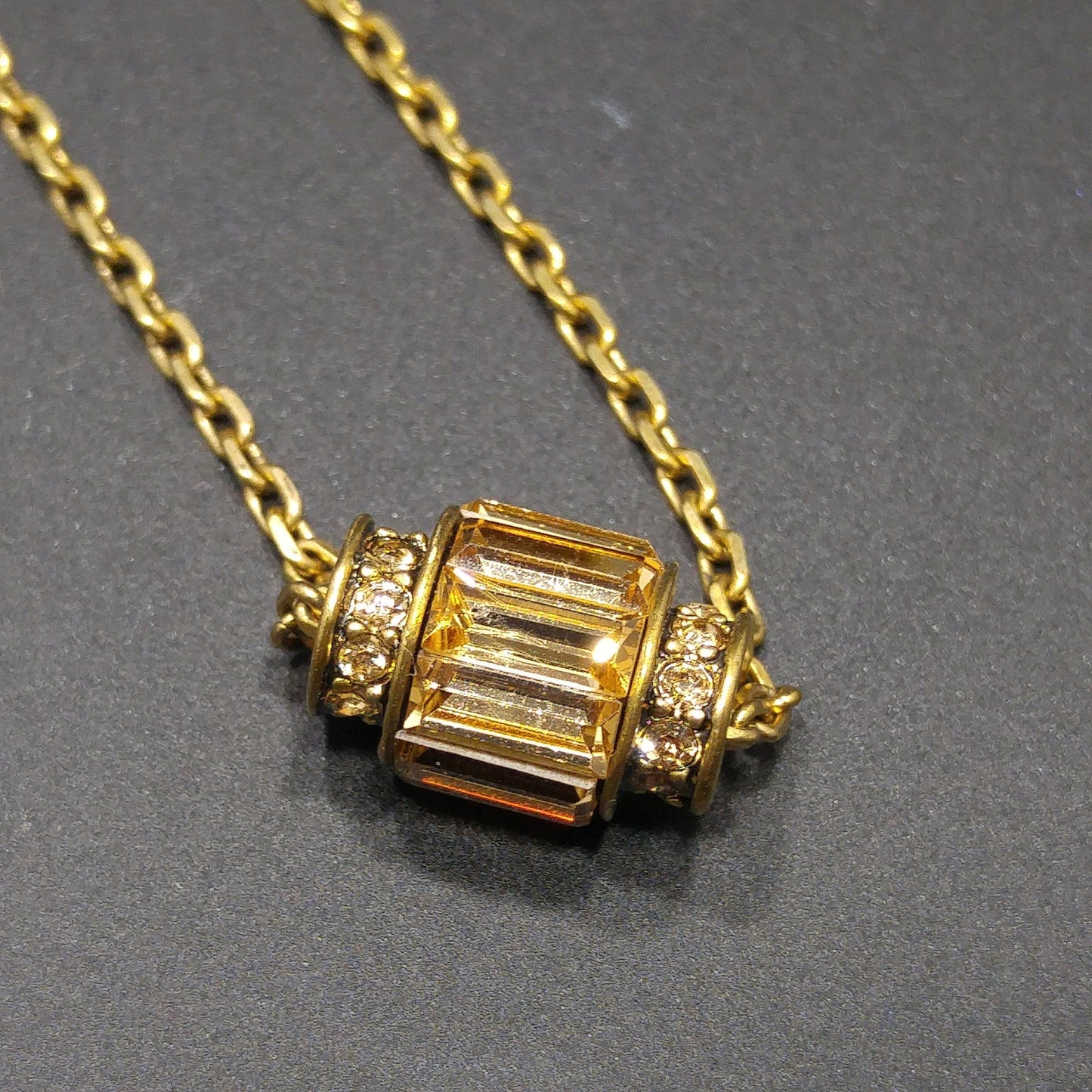 Vintage Givenchy Barrel Pendant Necklace, Topaz & Clear Rhinestones, 1990s