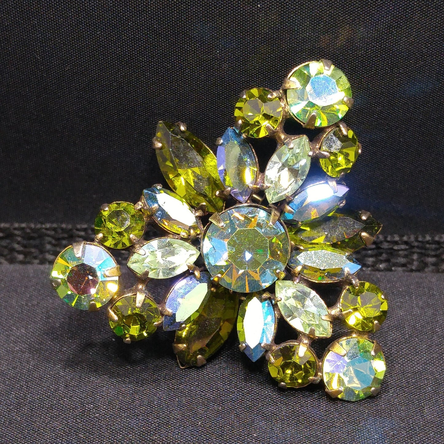 Vintage Regency Blue Green Triangular Brooch, Aurora Borealis, 1960s