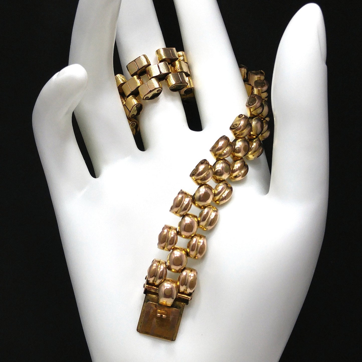 Switzerland Gold Bonded Link Bracelet, Plaque Orl, 2C Microns, 1960s Vintage Jewelry