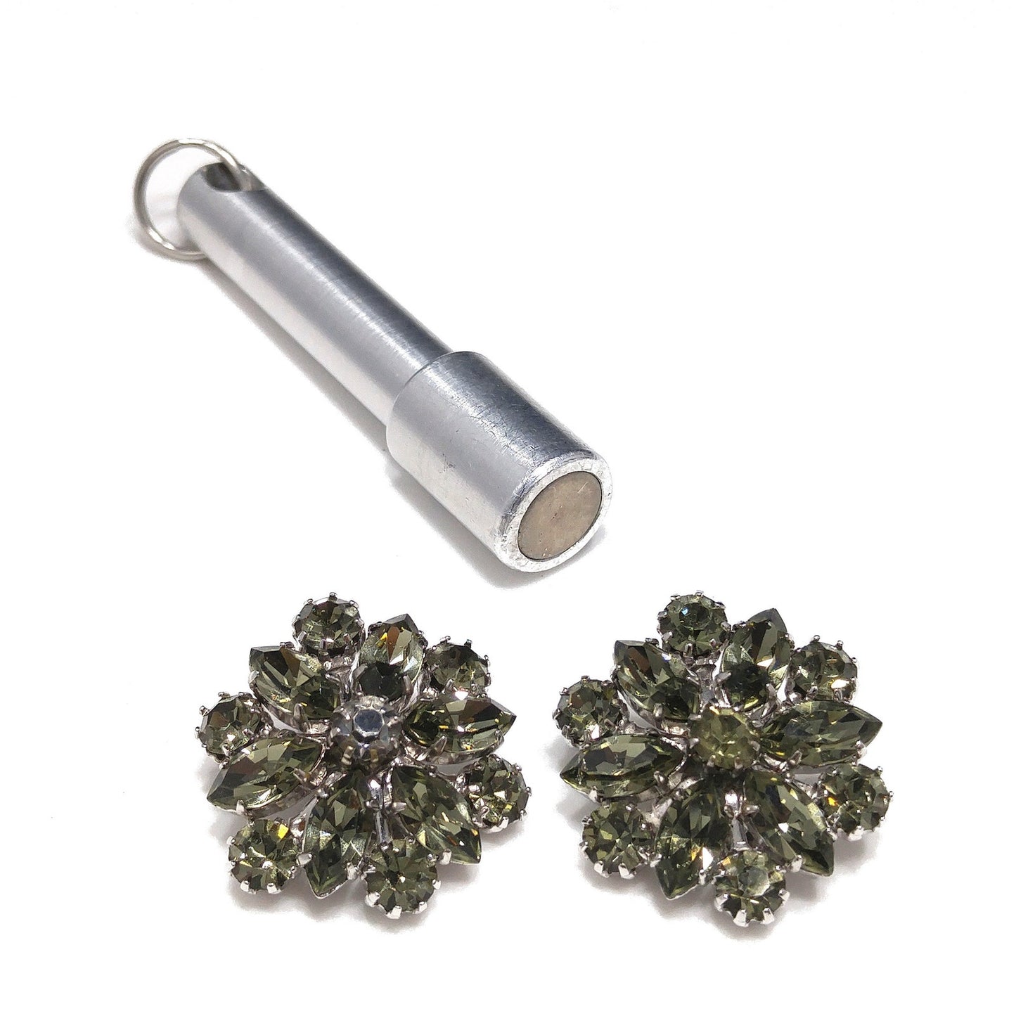 Weiss Dark Green Rhinestone Earrings, Silver Tone, Gold Plated, 1960 Vintage Jewelry