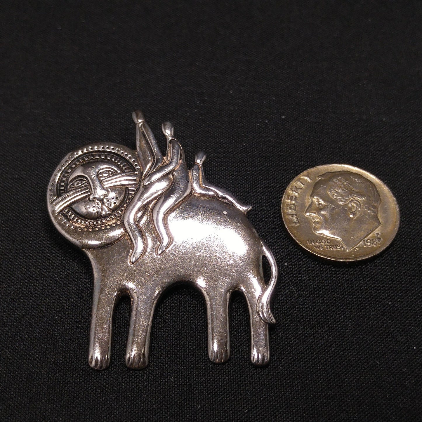 Vintage Laurel Burch Family Large Cat Pendant Brooch, Silver Tone Gold Plated