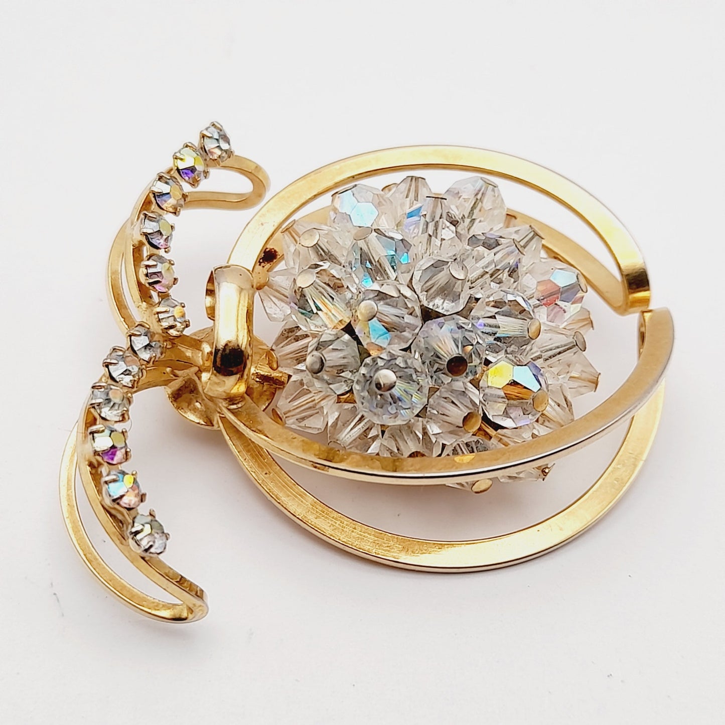 Vintage Aurora Borealis Crystal Fruit Brooch – Rhinestone Beaded Mid Century Jewelry