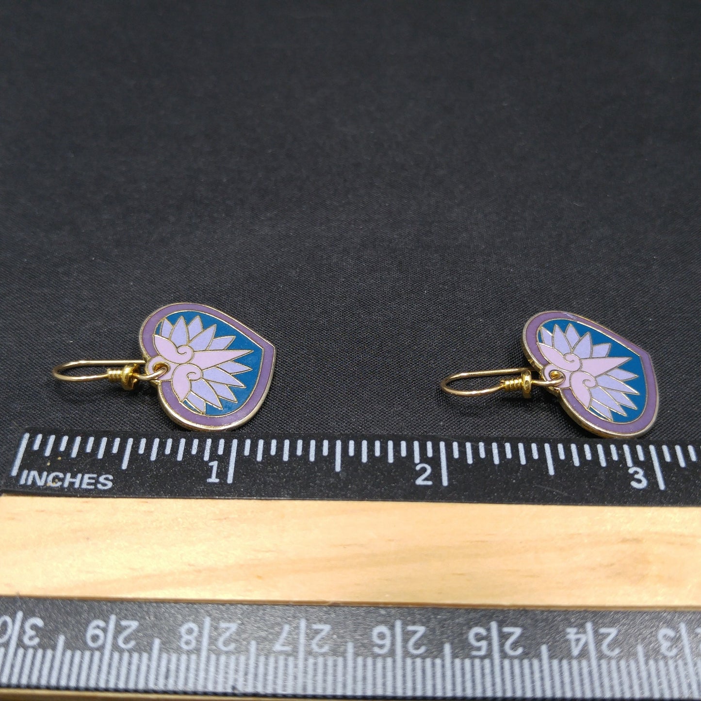 Vintage Laurel Burch "Hollyhock" Floral Earrings, Gold Plated Enamel Pink Purple