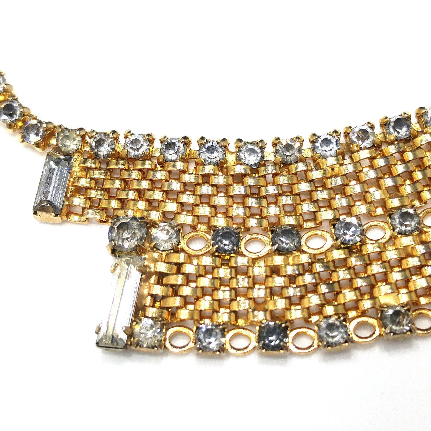 Rare Duane Mesh Rhinestone Necklace, Gold Plated, 1950s Vintage Jewelry