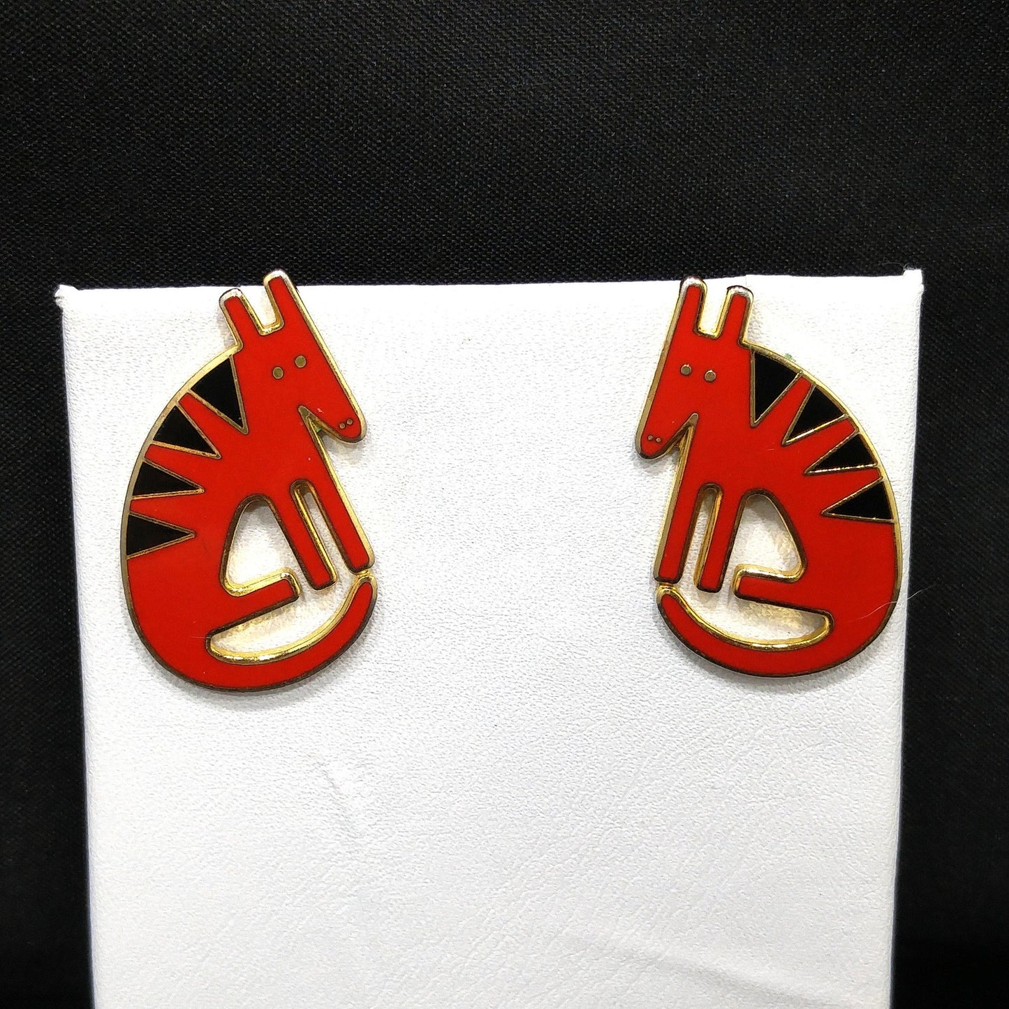 Laurel Burch "Terra" Coyote Post Earrings, Cloisonné Gold Plated, 1980s Vintage