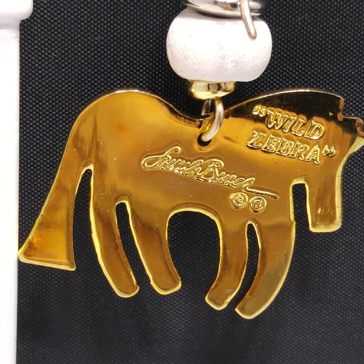 Laurel Burch "Wild Zebra" Earrings, Black White Enamel, Gold Plated, 1980s Vintage Jewelry