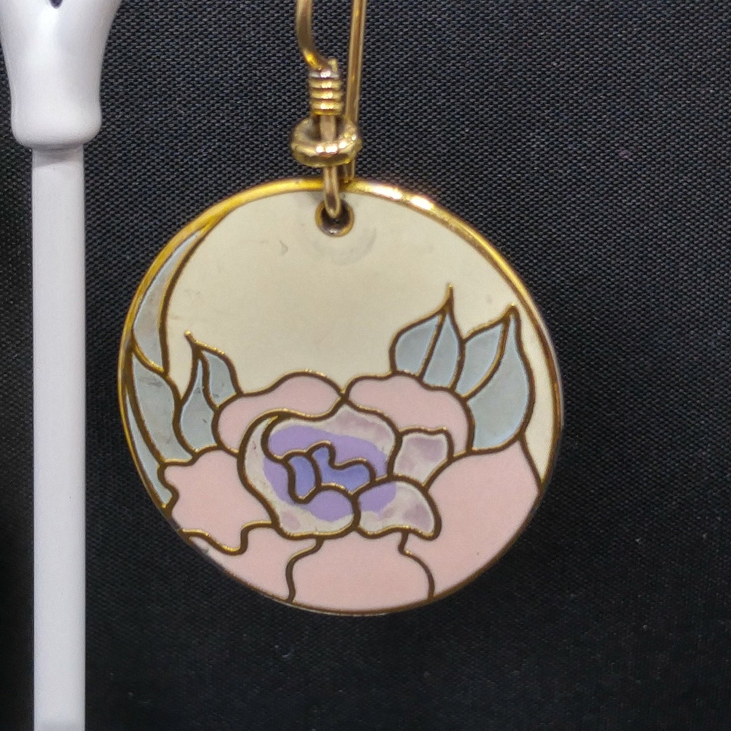 Vintage Laurel Burch "Garden Rose" Earrings, Cloisonné Gold Plated